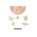 CZ Flower with Stem Stud Earrings 10k Yellow Gold 