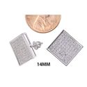 Micropave CZ Stud Earrings Huge 14mm Square Shape 