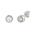 10k White Gold Clear CZ Stud Earrings Round Bezel 