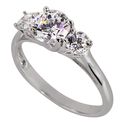 Sterling Silver 6mm Three Stone CZ Ring with Rhodi