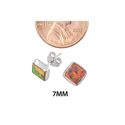 Square Opal Stud Earrings iridescent Orange 7mm St