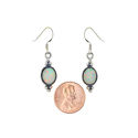 White Opal Gemstone Oval Dangle Earrings Sterling 