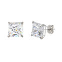 10k White Gold Square Stud Earrings Clear CZ Cubic