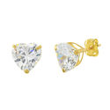 10k Yellow Gold Clear CZ Heart Stud Earrings with 