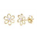 14k Yellow Gold Daisy Flower Stud Earrings Cubic Z