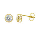 10k Yellow Gold Clear CZ Stud Earrings Round Bezel