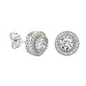 Sterling Silver Halo Cubic Zirconia Circle Stud Ea