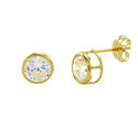 10k Yellow Gold Clear CZ Stud Earrings Round Bezel