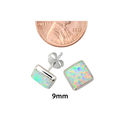 White Opal Stud Earrings Sterling Silver 9mm Squar