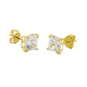 10k Yellow Gold Square Stud Earrings Clear CZ Cubi