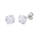 14k White Gold Stud Earrings Clear Round Basket Cu