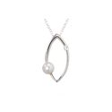 White Pearl Necklace Pointed Oval Design White CZ 