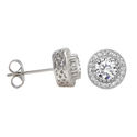 Sterling Silver Halo Cubic Zirconia Circle Stud Ea