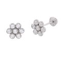 10k White Gold Mini Flower Stud Earrings Screwback