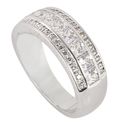 Womens Sterling Silver Ring Cubic Zirconia 3 Row B