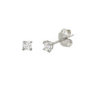 10k White Gold Square Stud Earrings Clear CZ Cubic