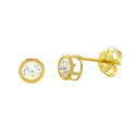 10k Yellow Gold Clear CZ Stud Earrings Round Bezel