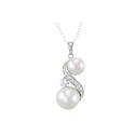 White Double Pearl Sterling Silver Pendant Necklac