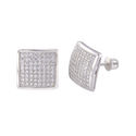 Mens Earrings 13mm Square Dome Sterling Silver Scr