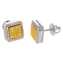 Yellow & White CZ Stud Screwback Earrings .925 Ste