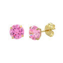 10k Yellow Gold Round Pink CZ Stud Earrings Cubic 