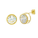 10k Yellow Gold Clear CZ Stud Earrings Round Bezel