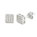 Sterling Silver Micropave Stud Earrings Square Cle