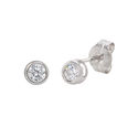 10k White Gold Clear CZ Stud Earrings Round Bezel 