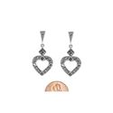 Marcasite Dangle Earrings Open Heart Design .925 S