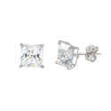 10k White Gold Square Stud Earrings Clear CZ Cubic