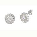 Flower Petal Stud Earrings Sterling Silver Pave Wh