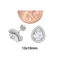 Sterling Silver Halo Cubic Zirconia Teardrop Stud 