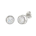 10k White Gold Clear CZ Stud Earrings Round Bezel 