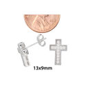 Sterling Silver Cross Stud Earrings Micropave Cubi