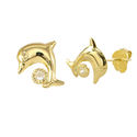 10k Yellow Gold Dolphin with CZ Ball Stud Earrings