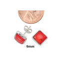 Red Coral Stud Earrings 925 Sterling Silver 9mm Sq