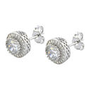 Sterling Silver Halo Cubic Zirconia Circle Stud Ea