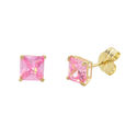 10k Yellow Gold Square Pink CZ Stud Earrings Cubic