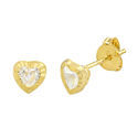 10k Yellow Gold 5mm CZ Heart Earrings with Laser C