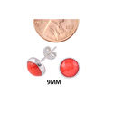 Sterling Silver Red Coral Gemstone Earrings 9mm Ro