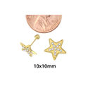 Star Stud Earrings 10k Yellow Gold Pave Cubic Zirc