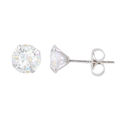 10k White Gold Earrings Round Clear CZ Prong Set C