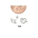 10k White Gold Heart with Dolphin Stud Earrings Sc