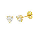 10k Yellow Gold Clear CZ Heart Stud Earrings with 