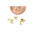 Dolphin Stud Earrings 14k Yellow Gold 9mm CZ