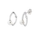 Pearl Earrings Pointed Oval Design Clear CZ .925 S