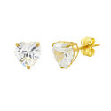 10k Yellow Gold Clear CZ Heart Stud Earrings with 