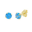 10k Yellow Gold Round Blue Topaz CZ Stud Earrings 