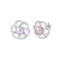 Pink Pearl Flower Earrings 6 Petal with White CZ .