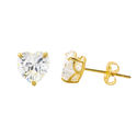 10k Yellow Gold Clear CZ Heart Stud Earrings with 